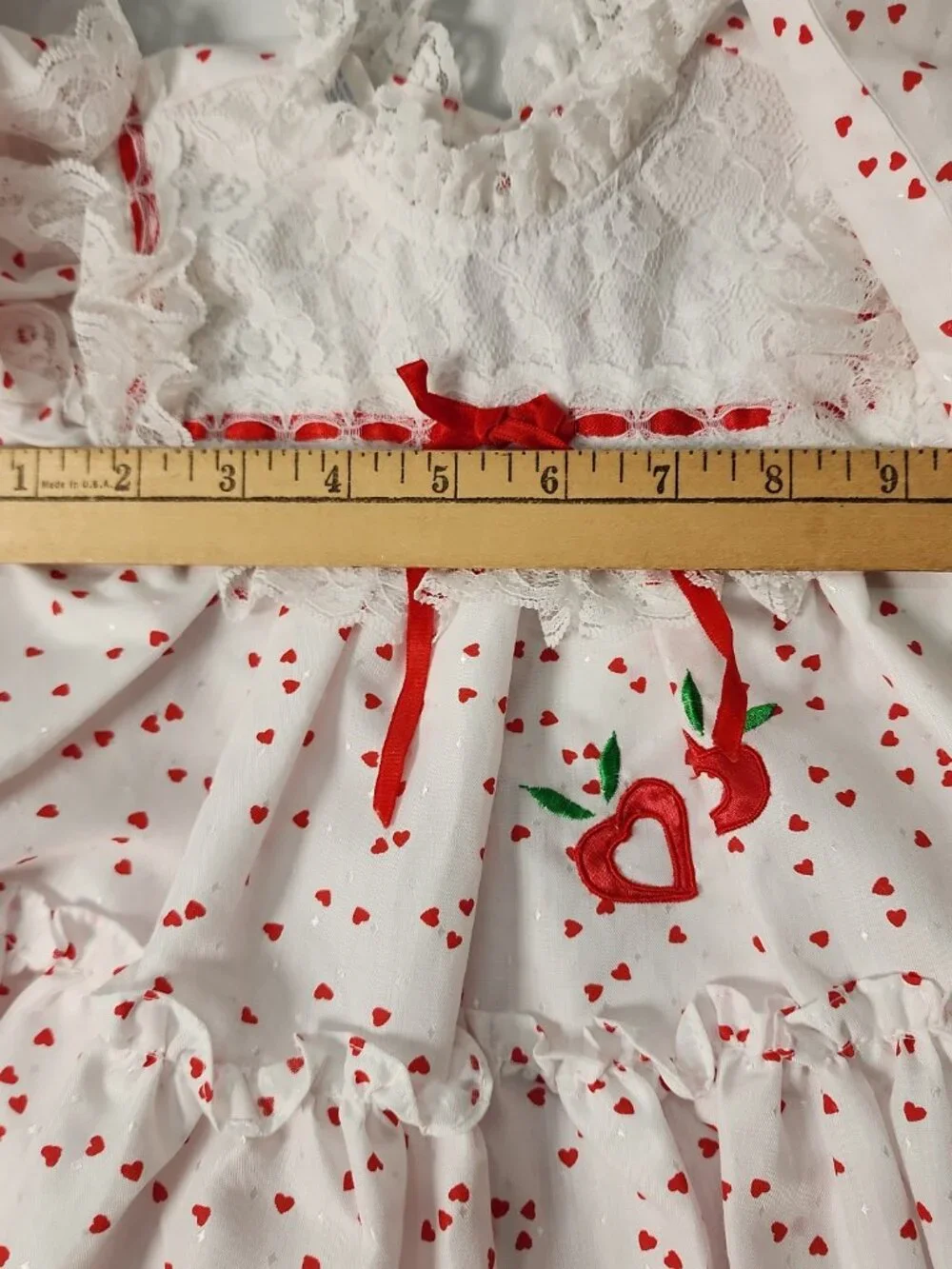 Cradle Togs Infant Baby Girl Dress White Red Heart Strawberry Lace Ruffle 3-6M